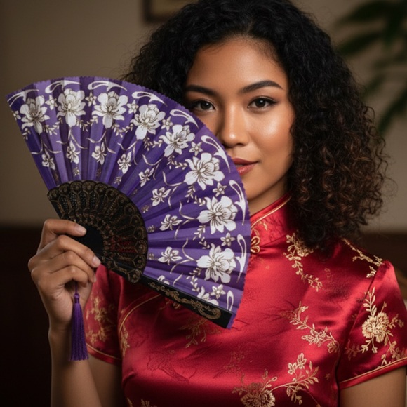 ✨Elegant Purple Floral Hand Fan - Picture 8 of 8
